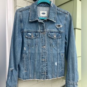 Oldnavy Distressed Raw-Edged Denim Jacket for Women Medium Wash Size M NWOT